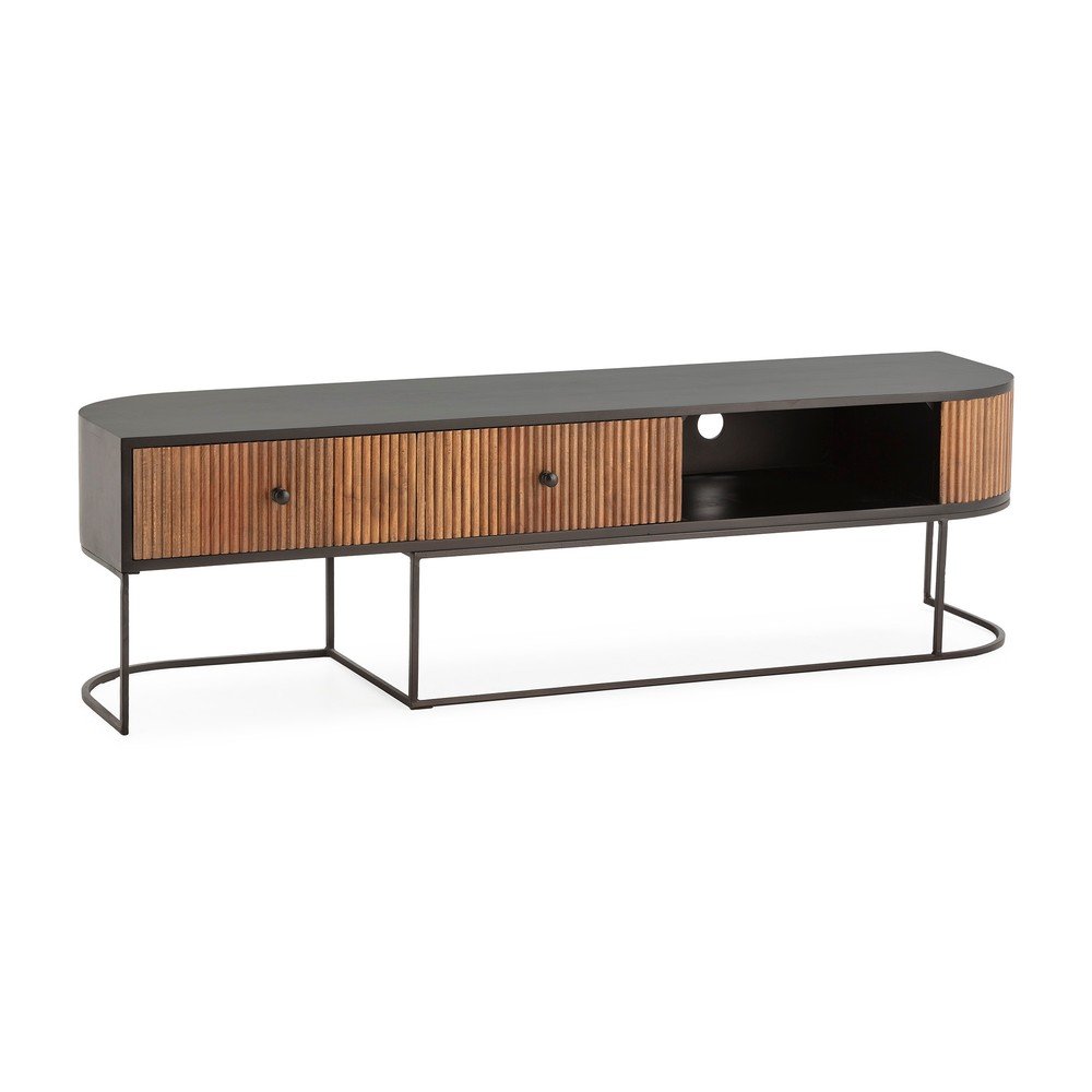 Szafka pod TV z litego drewna mango w naturalnym kolorze 160x45x40 cm Curve – MOME