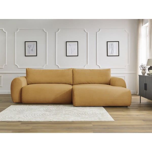 Musztardowy sztruksowy rozkładany narożnik (prawostronny) Lucien – Bobochic Paris-image-1