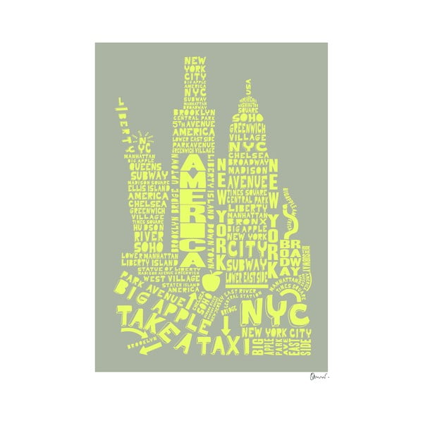 Plakat New York Grey&Yellow, 50x70 cm