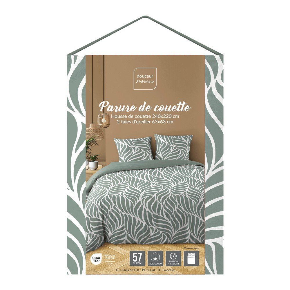 Zielona bawełniana pościel dwuosobowa 3-częściowa 240x220 cm Morgane – douceur d'intérieur (zdjęcie 2)