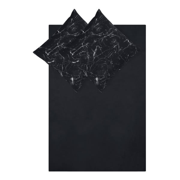 Czarna pościel dwuosobowa z perkalu bawełnianego Westwing Collection Malin, 200x200 cm