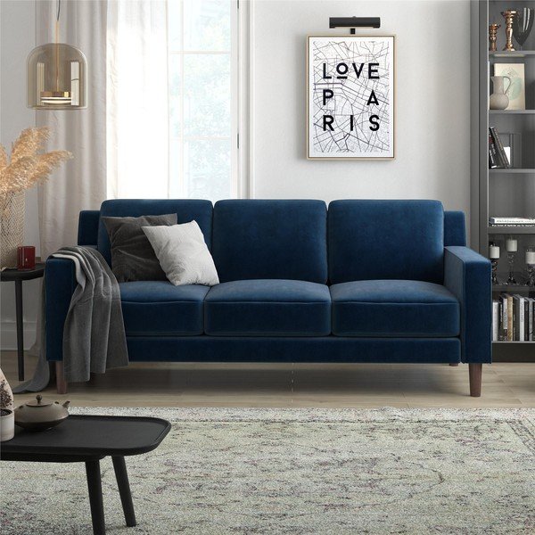 Niebieska aksamitna sofa 83 cm Brynn – Støraa-image-2