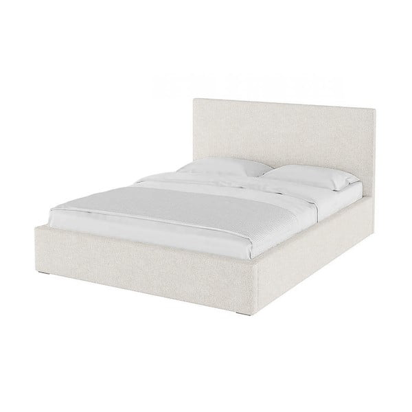 Beżowe tapicerowane łóżko dwuosobowe ze stelażem i schowkiem 140x200 cm Bufo – MESONICA