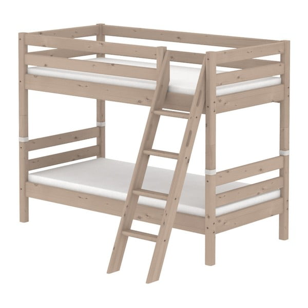 Brązowe dziecięce łóżko piętrowe z drewna sosnowego z drabinką Flexa Classic, 90x200 cm