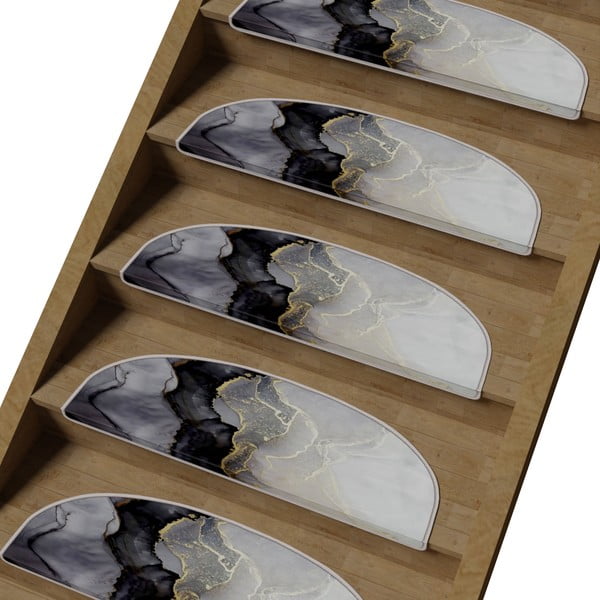 Czarno-białe dywaniki na schody zestaw 16 szt. 20x65 cm Golden Marble – Vitaus-image-1