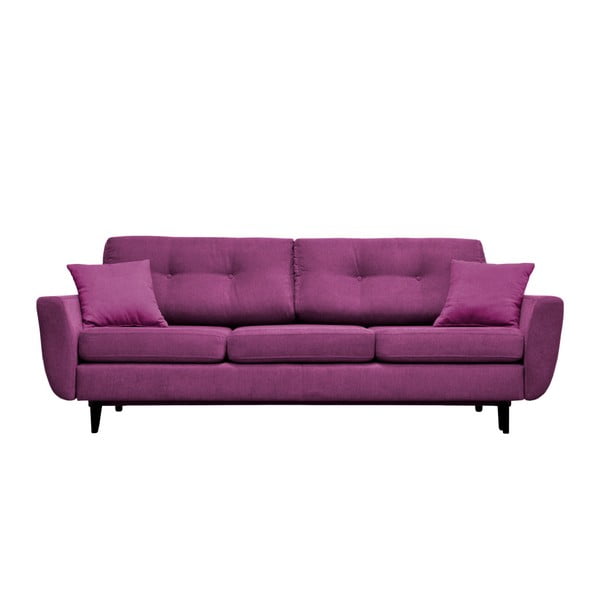 Fioletowa 3-osobowa sofa rozkładana z czarnymi nogami Mazzini Sofas Jasmin