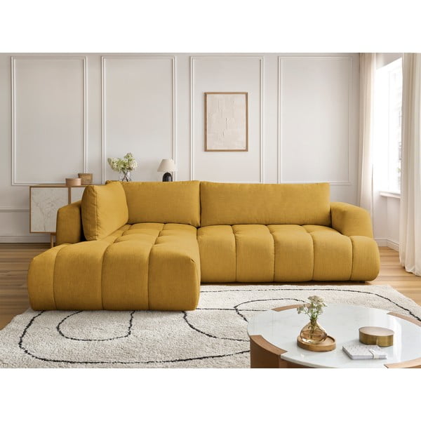 Musztardowy rozkładany/ze schowkiem narożnik (lewostronny/w kształcie litery L) Fuji – Bobochic Paris-image-1