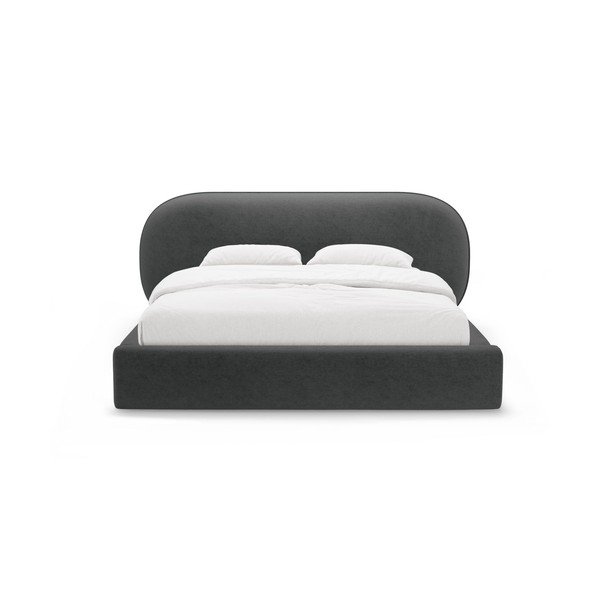 Ciemnoszare tapicerowane łóżko dwuosobowe ze schowkiem i stelażem 200x200 cm Ovalo – Micadoni -image-4