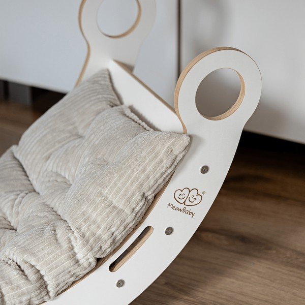 Biała huśtawka z litego drewna sosnowego 39x75x38 cm Montessori – Meowbaby-image-4