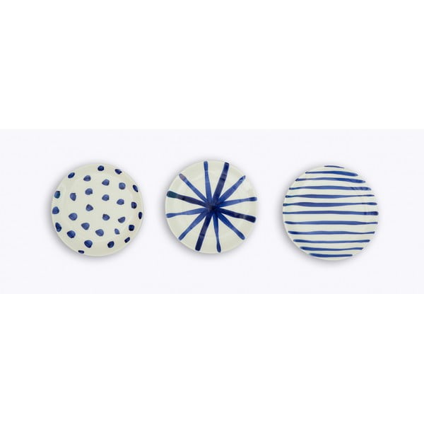 Zestaw 3 deserowych ceramicznych talerzy Madre Selva Blue Dots, ø 18 cm