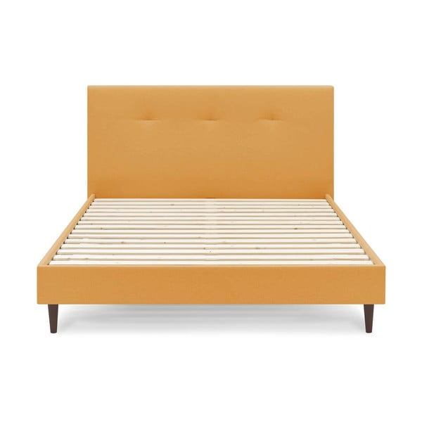 Musztardowe tapicerowane łóżko dwuosobowe ze stelażem 160x200 cm Tory – Bobochic Paris-image-1
