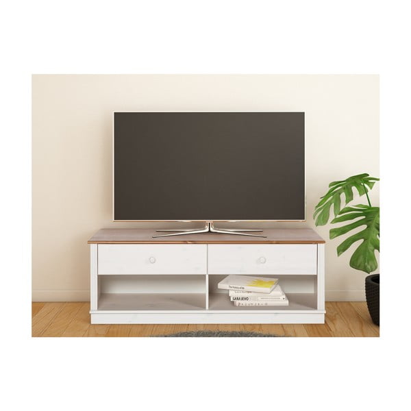 Biała szafka pod TV z litego drewna sosnowego 137x47 cm Anita – Støraa-image-1