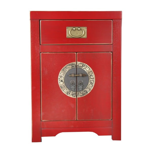 Czerwona komoda drewniana 2-drzwiowa z szufladą Asia