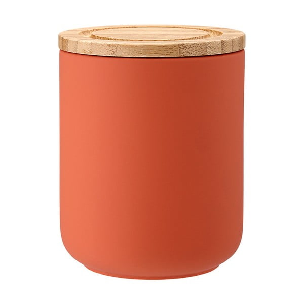 Pomarańczowy ceramiczny pojemnik z bambusową pokrywką Ladelle Stak, wysokość 13 cm