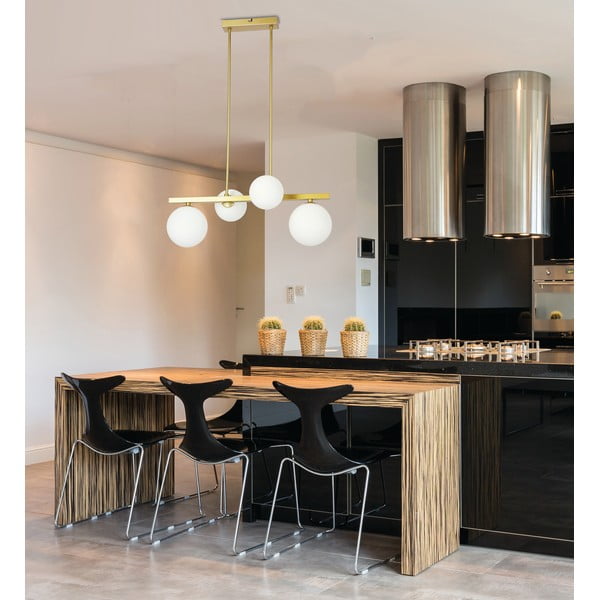 Lampa wisząca w biało-złotym kolorze ze szklanym kloszem Kama – Candellux Lighting-image-1