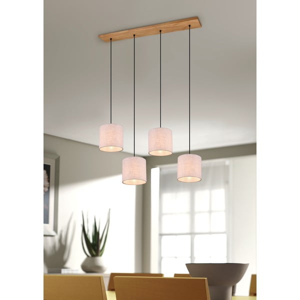 Beżowa lampa wisząca z tekstylnym kloszem Elmau – Trio-image-2