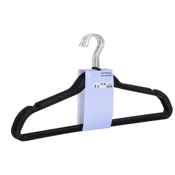 Komplet 5 czarnych plastikowych wieszaków na ubrania Wenko Flocking-image-1