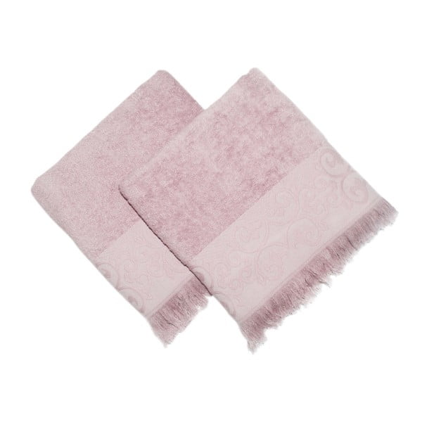 Zestaw 2 różowych ręczników z bawełny Sehzade, 50x90 cm