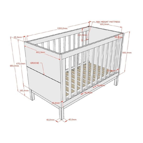 Białe łóżeczko z litego drewna sosnowego 60x120 cm Eva – Vipack-image-2
