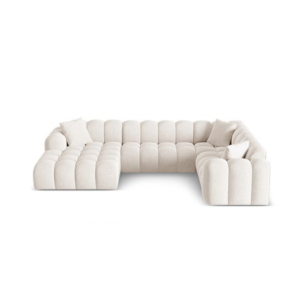 Kremowy narożnik z tkaniny szenilowej (prawostronny/w kształcie litery U) Treno – Cosmopolitan Design