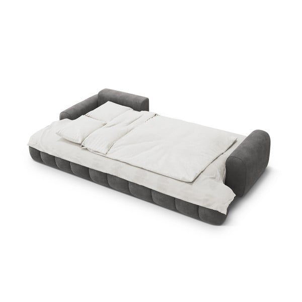 Szary aksamitny rozkładany/ze schowkiem narożnik (lewostronny/z szezlongiem) Linz – Cosmopolitan Design-image-4