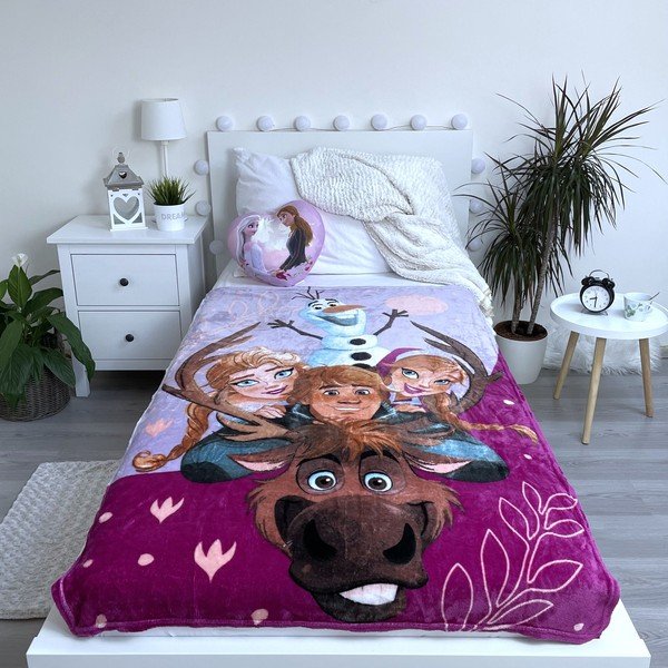 Fioletowy koc dziecięcy z mikropluszu 100x150 cm Frozen Family – Jerry Fabrics-image-2