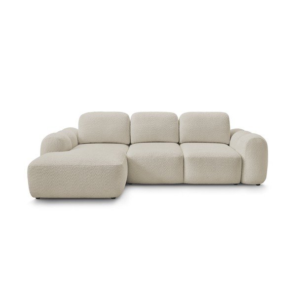 Beżowy rozkładany/ze schowkiem narożnik z materiału bouclé (lewostronny/z szezlongiem) Montaigne – Bobochic Paris