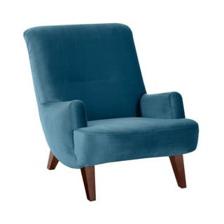 Niebieski fotel z brązowymi nogami Max Winzer Brandford Suede