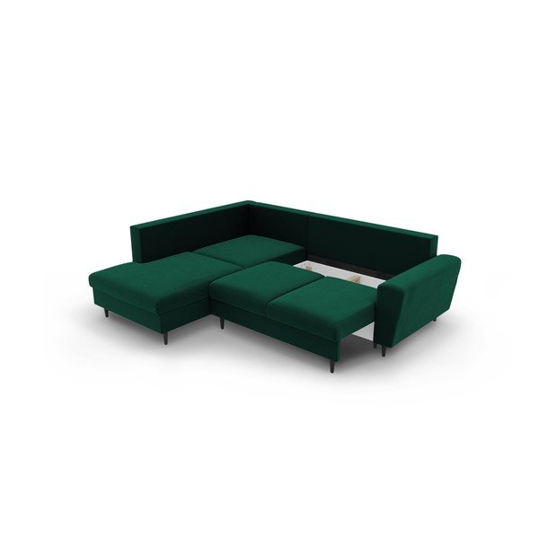Zielony aksamitny rozkładany narożnik ze schowkiem (lewostronny/w kształcie litery L) Kyoto – Cosmopolitan Design-image-3