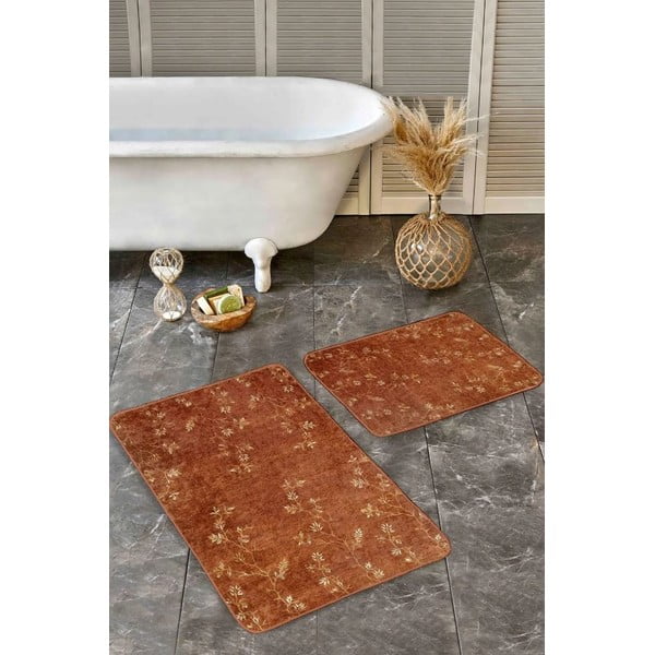 Brązowe aksamitne dywaniki łazienkowe zestaw 2 szt. 60x100 cm – Mila Home-image-2