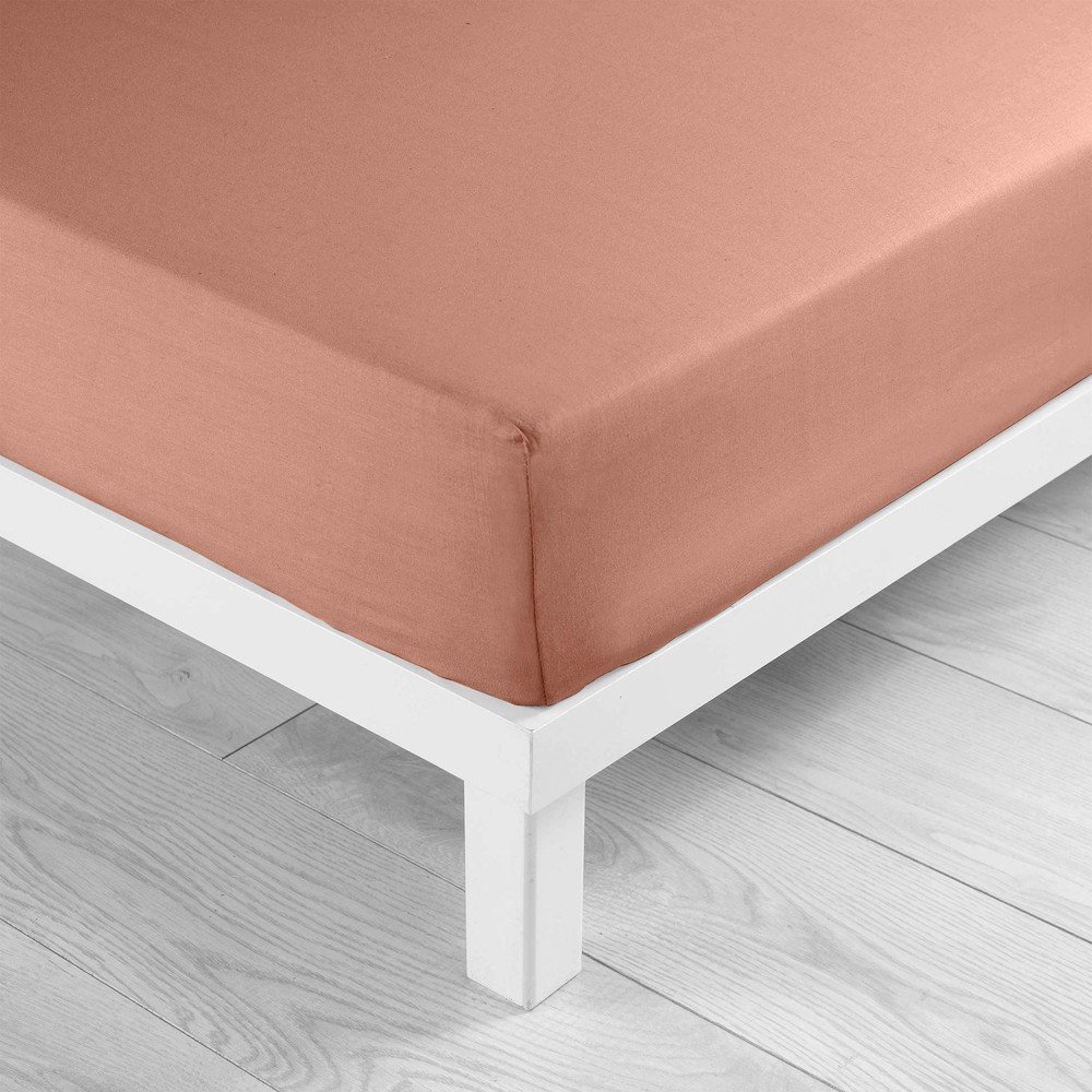 Łososiowe bawełniane prześcieradło z gumką 180x200 cm Lina – douceur d'intérieur