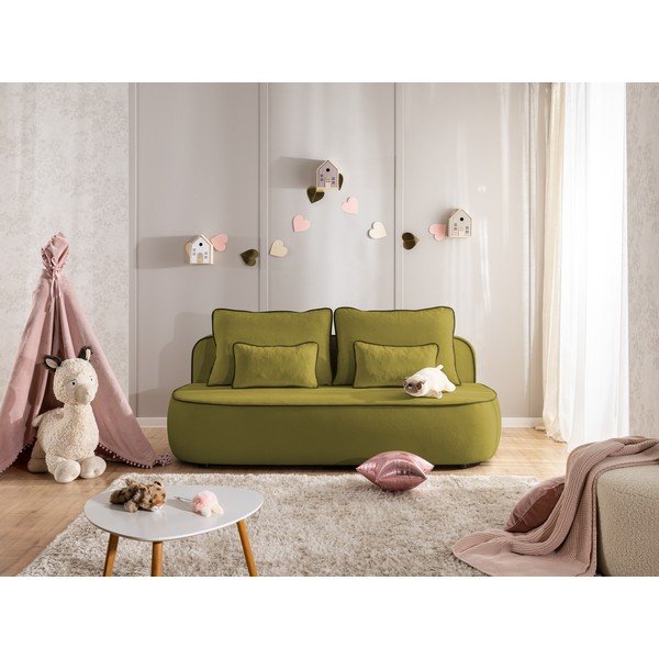 Zielona/ciemnozielona aksamitna rozkładana/ze schowkiem sofa dla dzieci 210 cm Saga – Ropez-image-1