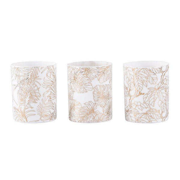 Zestaw 3 białych świeczników na tealight z nadrukiem w kolorze złota KJ Collection Nyny