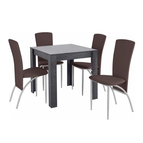 Komplet stołu i 4 ciemnobrązowych krzeseł Støraa Lori Nevada Duro Slate Brown