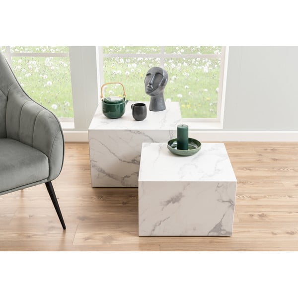 Białe stoliki w dekorze marmuru zestaw 2 szt. 58x58 cm Dice – Actona-image-3