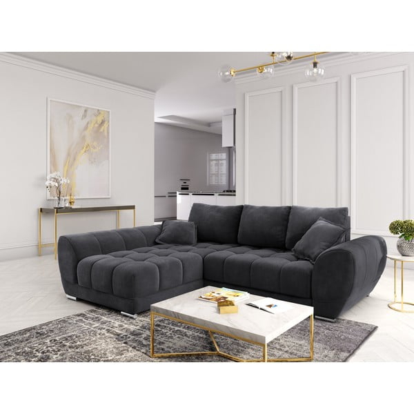 Ciemnoszary rozkładany narożnik z aksamitnym obiciem Windsor & Co Sofas Nuage, lewostronny-image-1