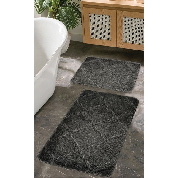 Antracytowe dywaniki łazienkowe zestaw 2 szt. 50x80 cm Cizgili – Foutastic-image-1