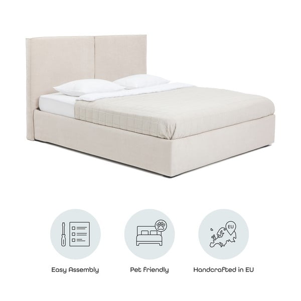 Beżowe tapicerowane łóżko dwuosobowe ze schowkiem i stelażem 180x200 cm Thessa Bold – Bonami Selection-image-4