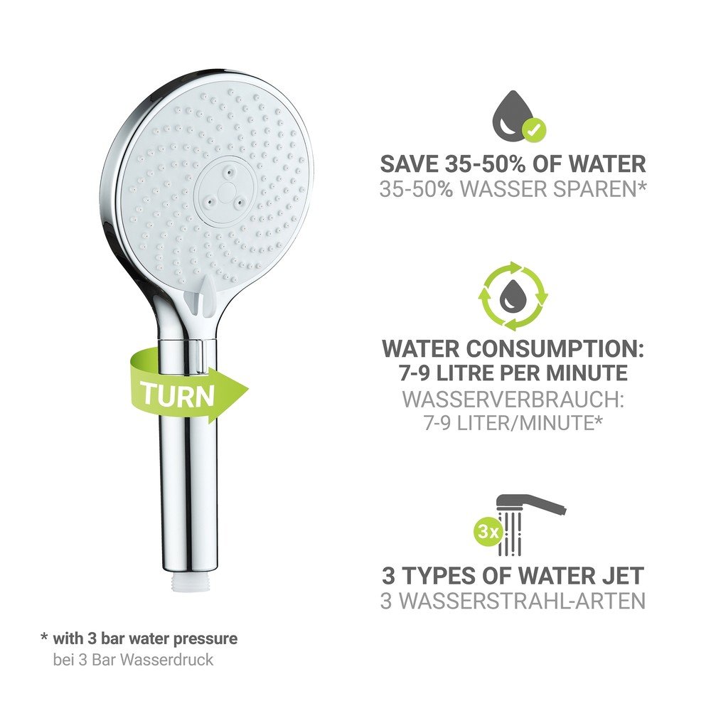 Plastikowa słuchawka prysznicowa w kolorze srebra z połyskiem ø 12 cm Water Saving – Wenko (zdjęcie 7)