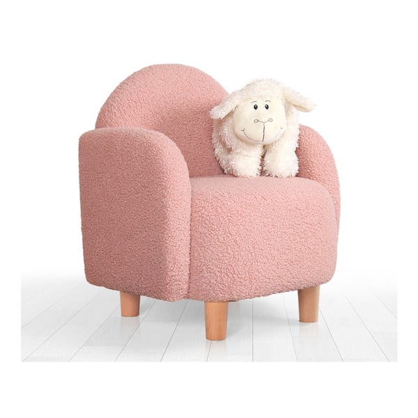 Różowy fotel dziecięcy z materiału bouclé Moylo – Artie