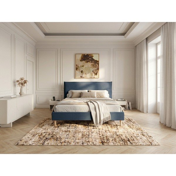 Niebieske tapicerowane łóżko dwuosobowe ze stelażem 180x200 cm Sary – Bobochic Paris-image-3