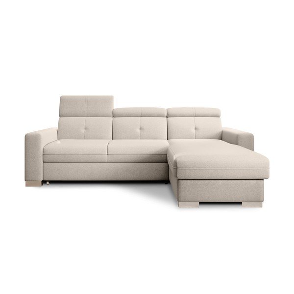 Beżowy rozkładany/ze schowkiem narożnik (prawostronny/z szezlongiem) Fresia – ELTAP