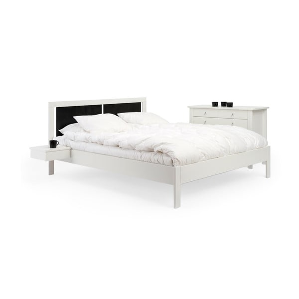 Białe ręcznie wykonane łóżko z litego drewna brzozowego z czarnym zagłówkiem Kiteen Koli, 180x200 cm