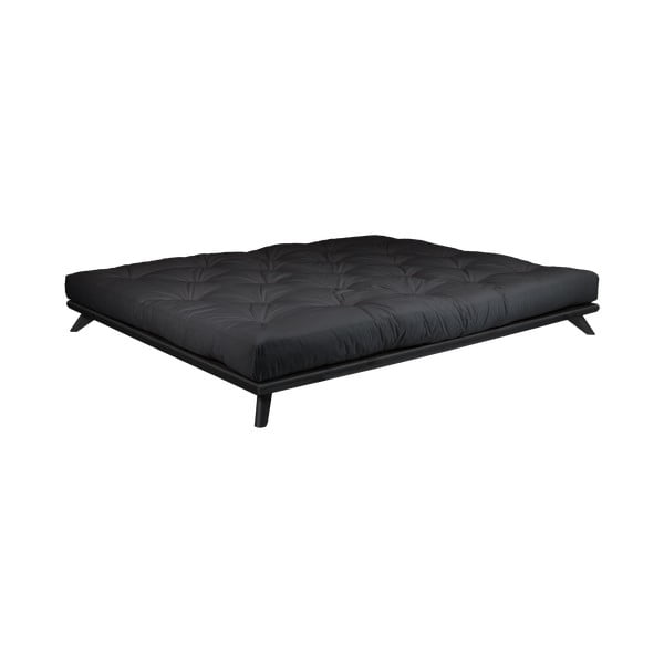 Łóżko dwuosobowe z drewna sosnowego z materacem Karup Design Senza Double Latex Black/Black, 140x200 cm