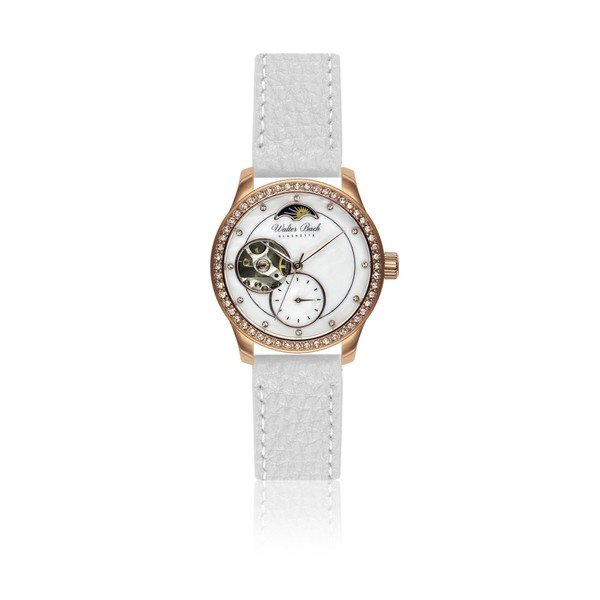 Damski zegarek z białym paskiem ze skóry naturalnej Walter Bach Union