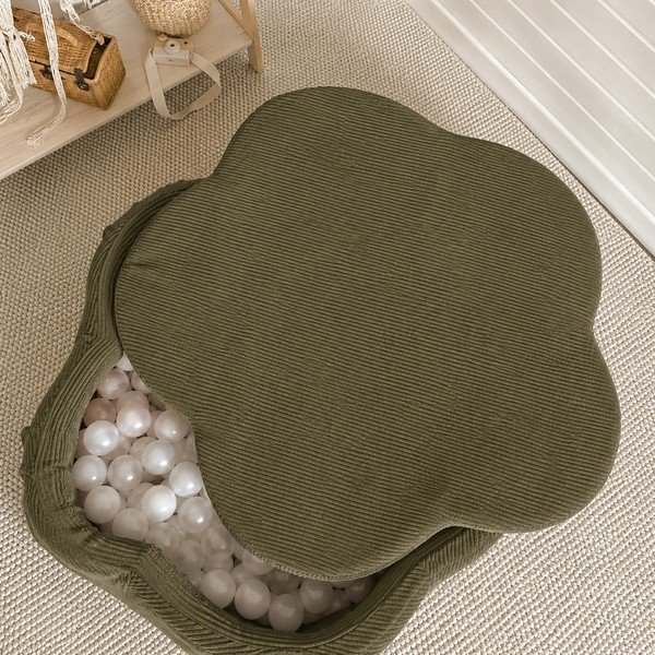 Sztruksowy basen z kulkami w kolorze khaki ø 90 cm wysokość 30 cm – Meowbaby-image-1