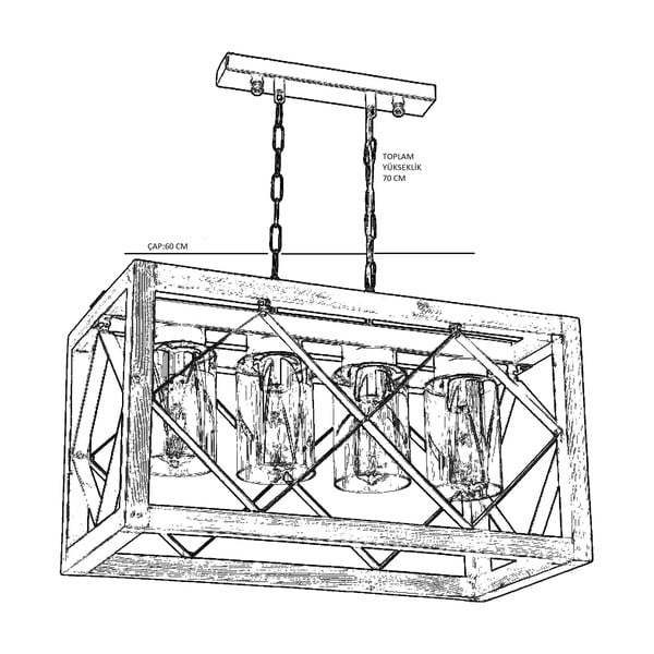 Lampa wisząca z drewna grabu Zikzak Camlı 4lü-image-1