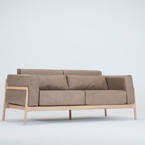 Jasnobrązowa sofa z bawolej skóry z konstrukcją z litego drewna dębowego Gazzda Fawn, 180 cm-image-3