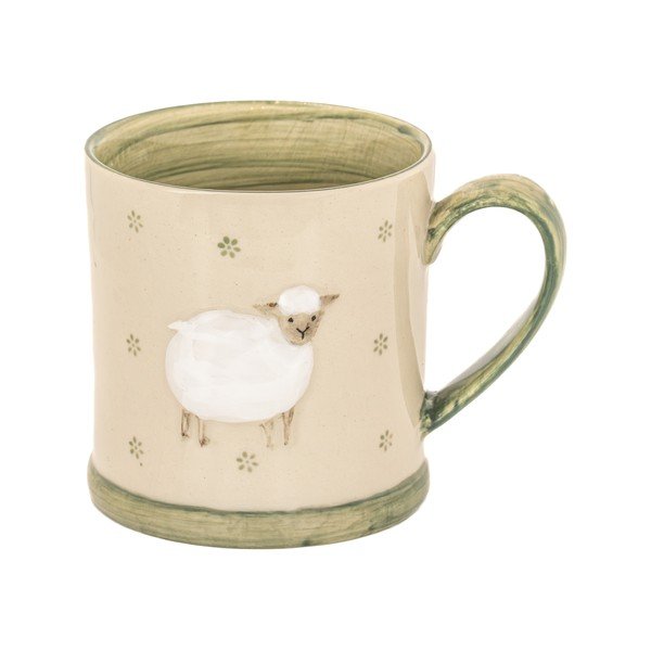 Zielono-beżowy kamionkowy kubek 225 ml Sheep – Sass & Belle