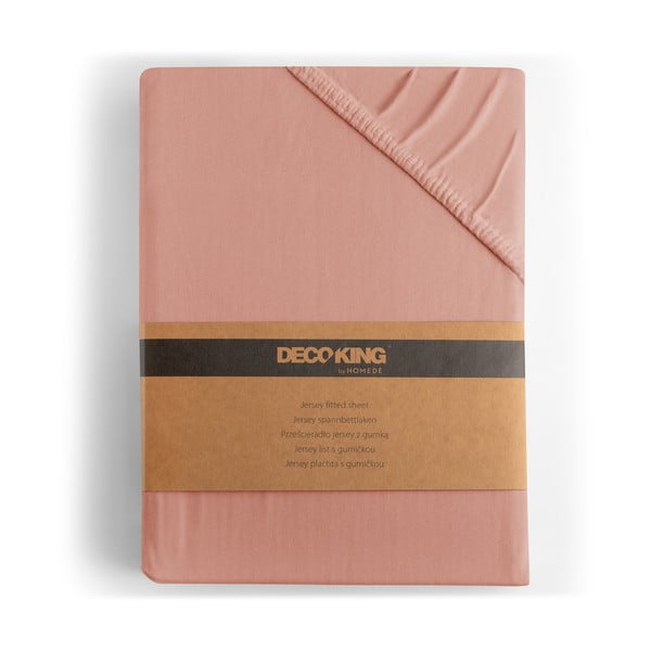 Brzoskwiniowe dżersejowe prześcieradło z gumką 240x220 cm Amber – Restilo-image-4